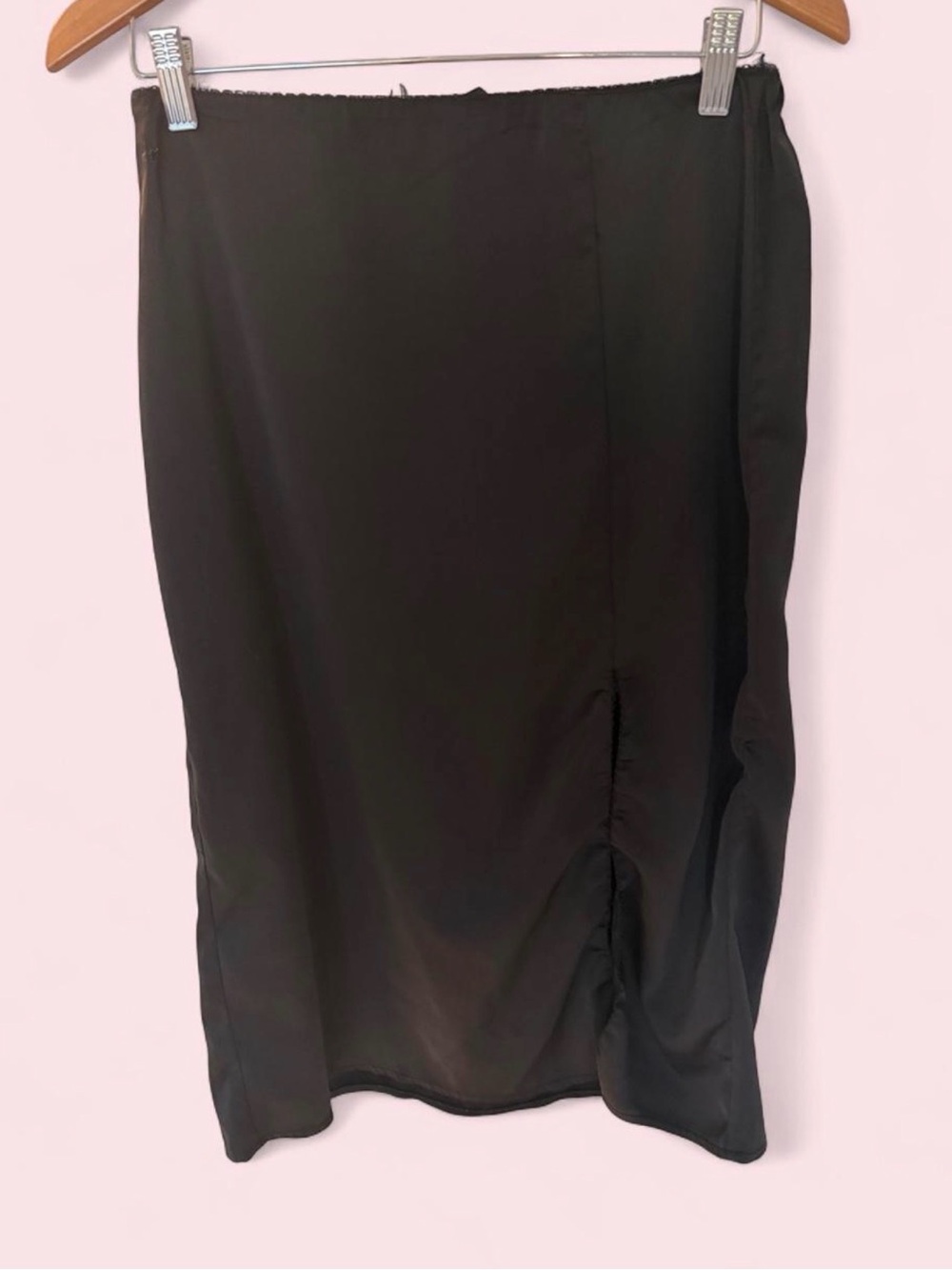 Haute Monde Satiny Black Pencil Skirt with Slit